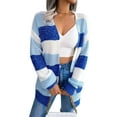 thumbnail image 3 of Xuanfei Women Striped Color Block Open Front Lantern Long Sleeve Cardigan Sweater Coat With Pocket, 3 of 7
