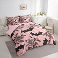 thumbnail image 3 of Feelyou Gothic Bat Print Bedding Comforter Set 7pcs, Vintage Pink Rose King Bedding Sets, Western Halloween Reversible Bed Sheets, Luxury Bedroom Decor, 3 of 7