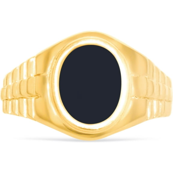 Floreo 10k Yellow Gold 14mm Oval Onyx Railroad Ring, Sizes 5 - 13