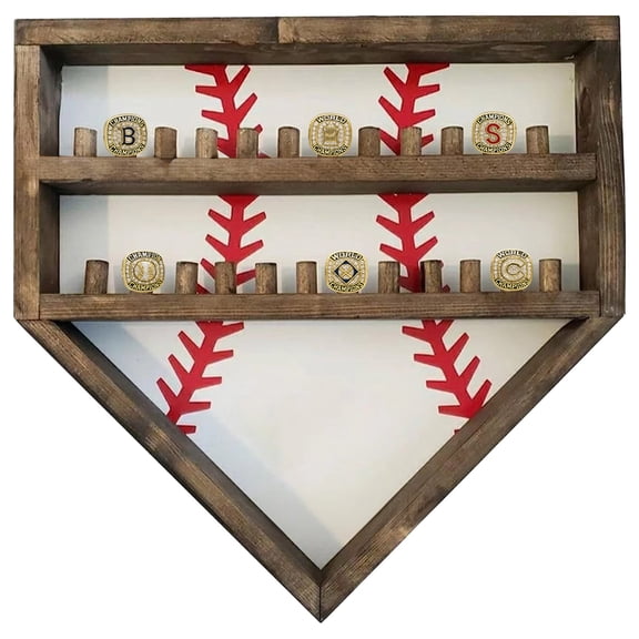 Baseball Ring Display Rack with 3-Tier Design, Holds 24 Rings, Wall-Mounted Championship Ring Holder, Decorative Softball Ring Stand for Sports Fans