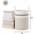 thumbnail image 5 of Large Laundry Hamper, Tall Woven Rope Storage Basket for Blanket, Toys, Dirty Clothes in Living Room, Bathroom, Bedroom - 58L Stripe White, 5 of 8