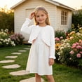 thumbnail image 2 of Kogui Girls Bolero Jackets for Dresses Long Sleeve Bow Knit Cardigan for Girls Dress Party Casual Layering 1T 2T (White,1-2 Years), 2 of 8