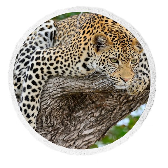 ZKGK Animals Leopard Round Beach Towel Beach Mats Beach Shawl Beach Blanket with Tassels Beach Throw Towel Yoga Mat