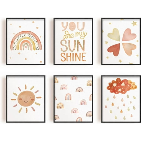 You Are My Sunshine Canvas Wall Art Rainbow Picture Print Boho Rainbow Decor Nursery Wall Art Poster Baby Girl Bedoom Print Toddler Room Decor 6 PCS Unframed