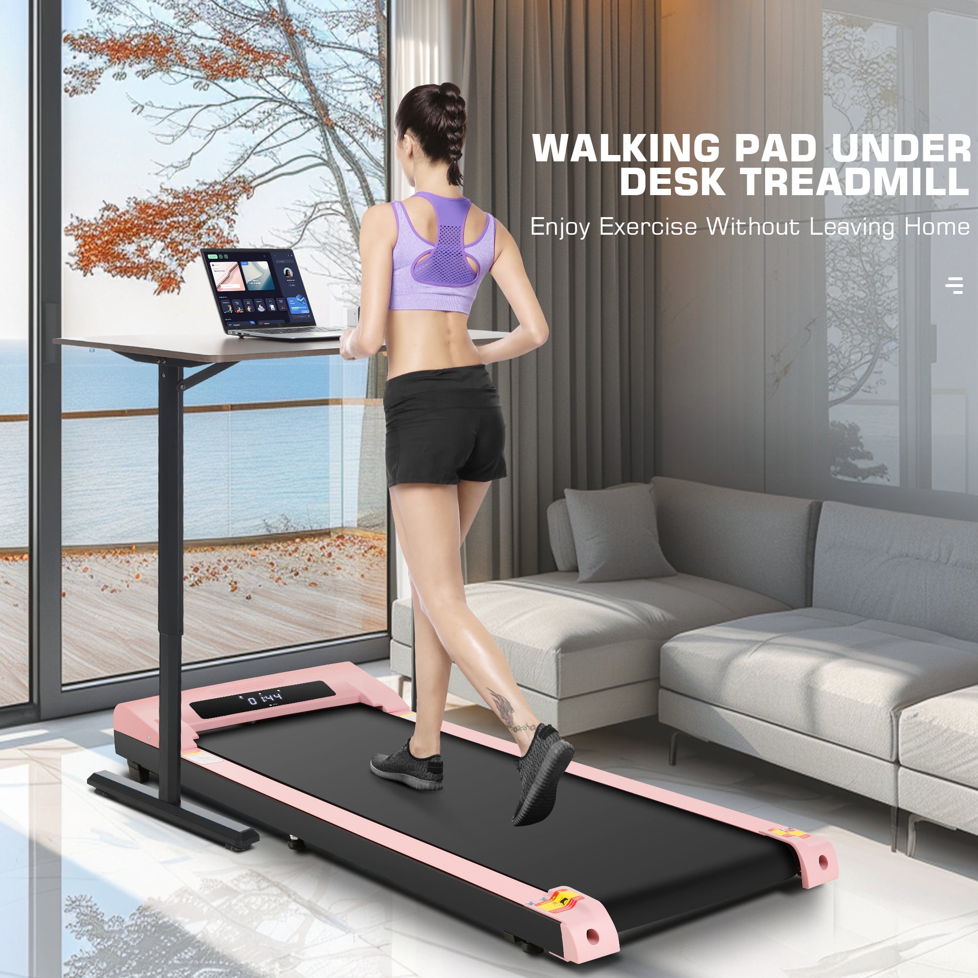 Walking Pad 2.5HP Brushless Motor 300lbs Weight Capacity,Portable Under Desk Treadmill with App Remote Control,Low-Noise Desk Treadmill in LED Display,Installation-Free