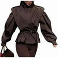 thumbnail image 2 of Women'S Fall Fashion Long Sleeve Belted Jacket Cropped Jackets Windbreaker Coat Street Lounge Wear Brown XXL, 2 of 8