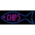 thumbnail image 1 of Fish Logo Chips LED Neon Sign 13 x 32 - inches, Black Square Cut Acrylic Backing, with Dimmer - Bright and Premium built indoor LED Neon Sign for restaurant window and interior decor., 1 of 7
