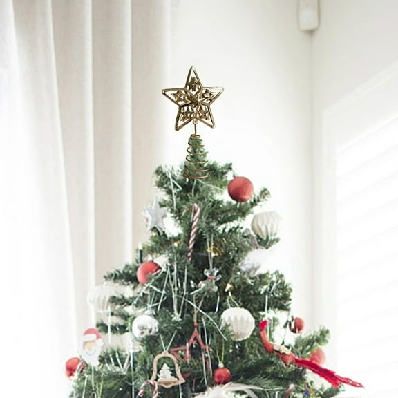JOGZMZ Gold Star Christmas Tree Topper, 7.1 in, Christmas Tree Decoration for Indoor Office Xmas New Year Holiday Tree Decoration