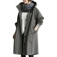 thumbnail image 2 of Idoravan Winter Coats for Women Plus Size Clearance Women Jacket Hooded Windproof Lightweight Plus Size Packable Long Windbreaker Outdoor Travel Hiking Trench Coats Dark Gray L, 2 of 7
