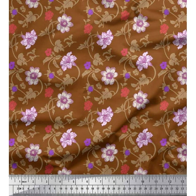 Soimoi Poly Georgette Fabric Leaves & Lily Floral Decor Fabric Printed Yard 42 Inch Wide