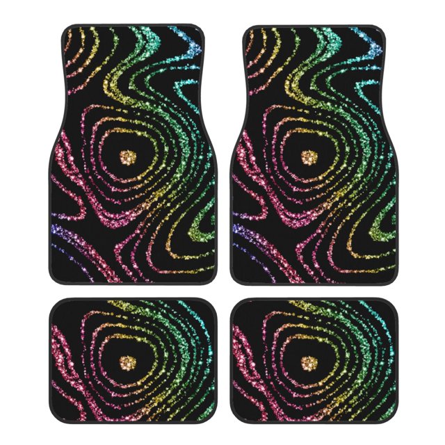 Disketp Rainbow Glitter for Crystal Velvet Car Mats Four-Piece Set,All-Season Automotive Protection, Vehicles, Cars, Trucks, and SUVs,Anti-Slip Design