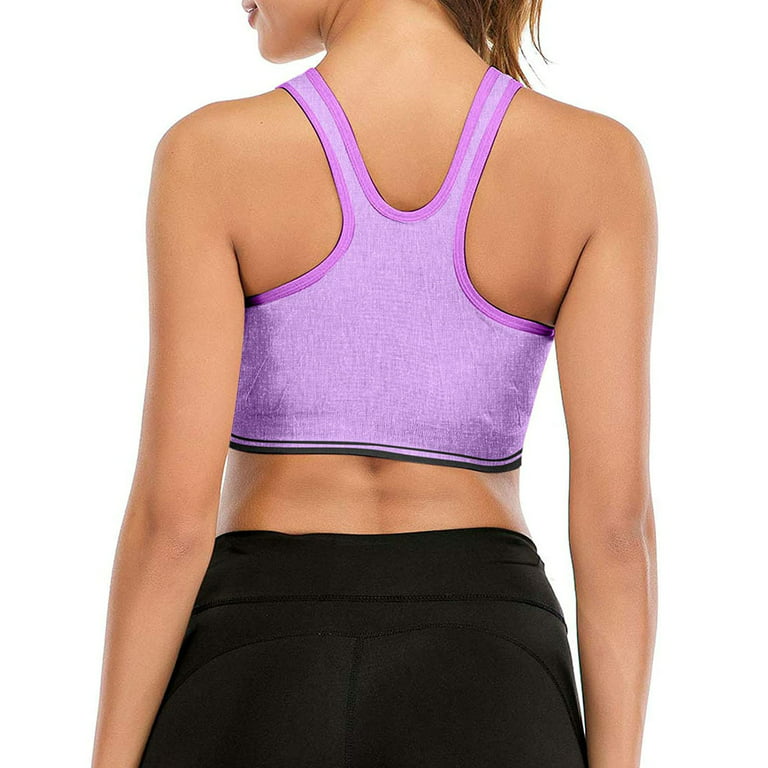 Scyoekwg Sports Bra for Women, Zipper Front Sports Bras Criss Cross Back  Strappy Without Steel Rring Mesh Shoulder Running Yoga Workout Bra J L 