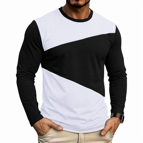 Casual Color Blocked Shirts for Men Long Sleeve Moisture Wicking Workout Sweatshirts Comfy Tee, L