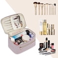 thumbnail image 3 of Travel Makeup Bag, Portable Cosmetic Bags Make Up Organizer for Women with Handle, Men Toiletry bag for Brushes, PU Leather, for Gift, Purple, 3 of 8
