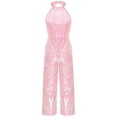 thumbnail image 2 of TSSOE Kids Girls Allover Sequins Halter Sleeveless Wide Leg Jumpsuit High Waist Open Back Long Romper Pink 10, 2 of 7