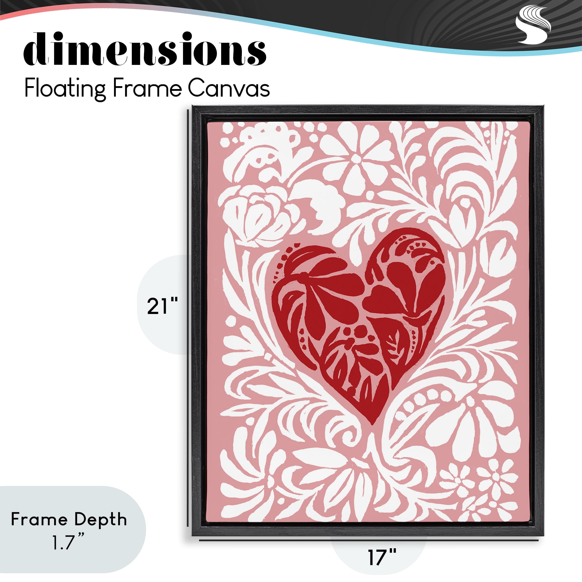 Stupell Industries Red Leafy Heart on Pink Black Framed Floater Canvas Wall Art, design by Cindy Jacobs