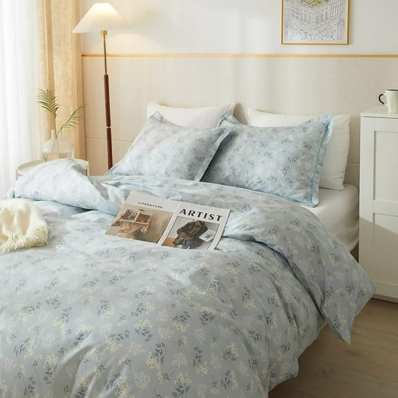 Blue Flowers Bedding Comforter Sets for Twin XL Bed 3 Piece Vintage Floral Comforter Twin XL for Girls Teens Bedroom,Farmhouse Floral Comforter Fluffy Soft for All Season