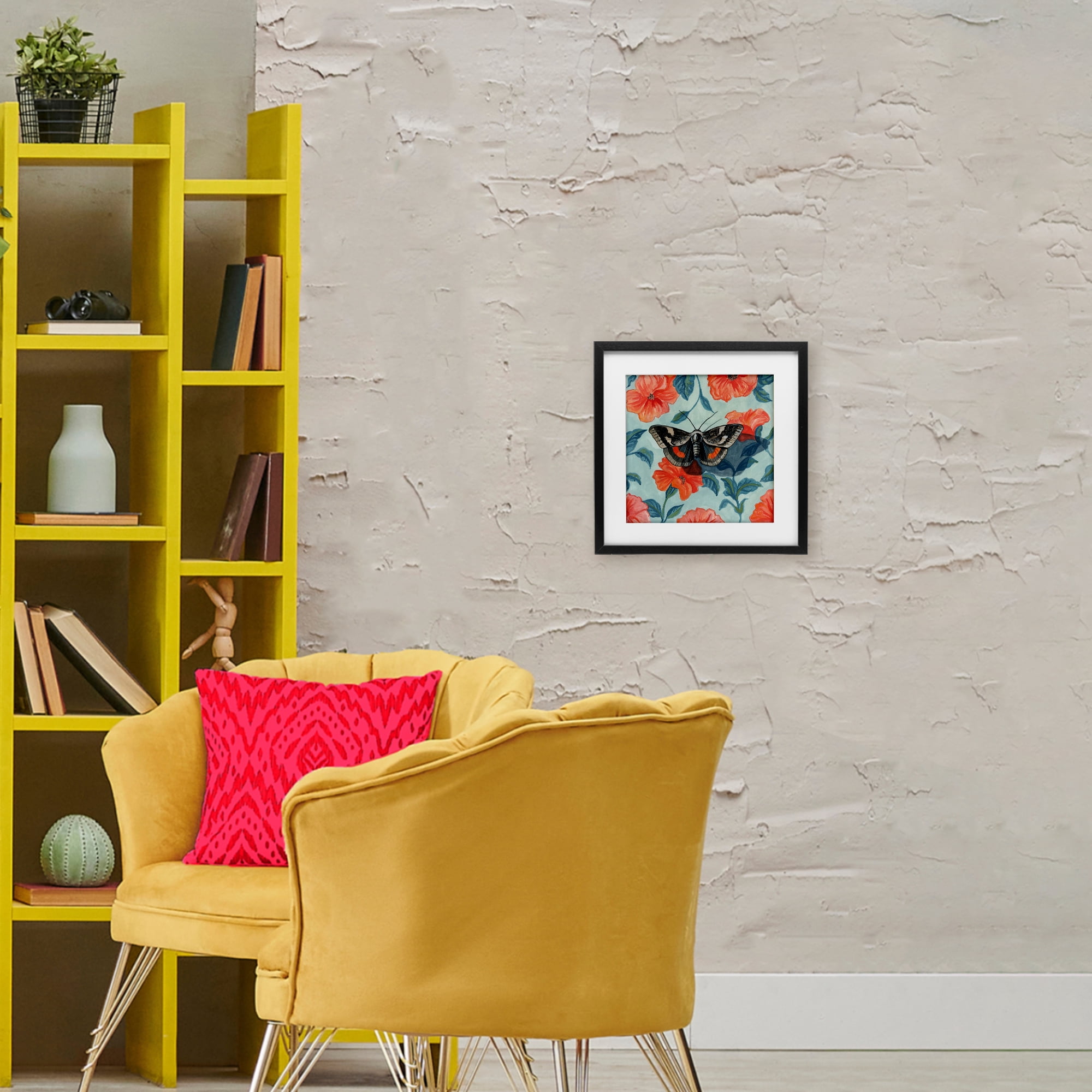 Stupell Industries Academia Moth On Floral Black Framed Print Under Glass, design by Kate Jarvik Birch