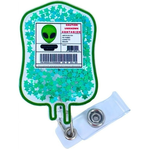 shiyou-Green Alien Blood Bag Shaker Badge Reel | Phlebotomy Badge Reel Retractable Alligator Clip Phlebotomist Accessories for Work Women | Lab Tech Lanyards Phlebotomy Week Gifts Essentials