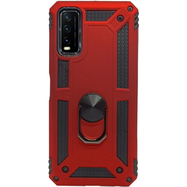 Funda Uso Rudo Con Anillo Magnético Para Vivo Y20 / Y11s Rojo Más 2 Micas De Cristal