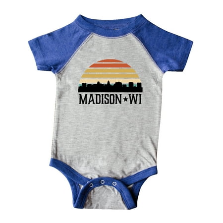 

Inktastic Madison Wisconsin Skyline Retro Sunset Gift Baby Boy or Baby Girl Bodysuit