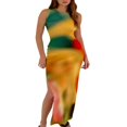 thumbnail image 1 of EIMELI Femmes Été Longue Robe O-Cou Cravate-Teinte Imprimer Slim Fit Robe Côté Découpé Robe Sans Manches Bodycon Robe Style D M, 1 of 5