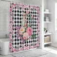 thumbnail image 6 of Easter Bunny Roses Shower Curtain, Waterproof Shower Curtains for Bathroom, Pink Floral Spring Black Buffalo Plaid Washable Fabric Bathtub Curtain Set Bath Decor with 12 Hooks Stall 36"x72", 6 of 8