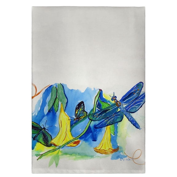Betsy Drake Interiors Yellow Bells and Dragonfly Guest Towel