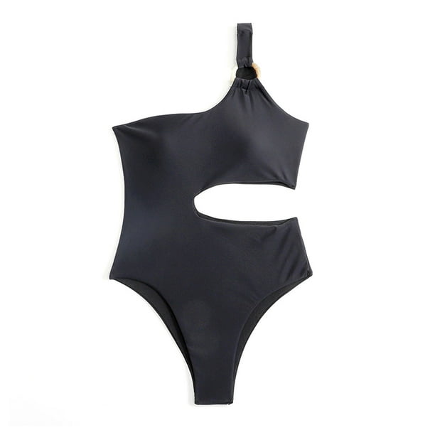 Traje de baño de una pieza para mujer, traje de baño de canalé ahuecado con un solo hombro