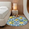 thumbnail image 2 of Lemon with Round Rugs for Living Room 6ft Leaves Floral Pattern Blue Non Slip Circle Rug Washable Low-Profile Indoor Carpet for Bedroom, Dining Room, Bathroom, 2 of 9