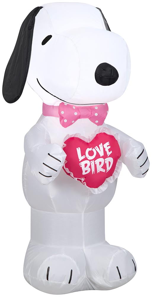 3' Gemmy Airblown Inflatable Valentine's Day Peanuts Snoopy Holding "LOVE BIRD" Heart Yard ...