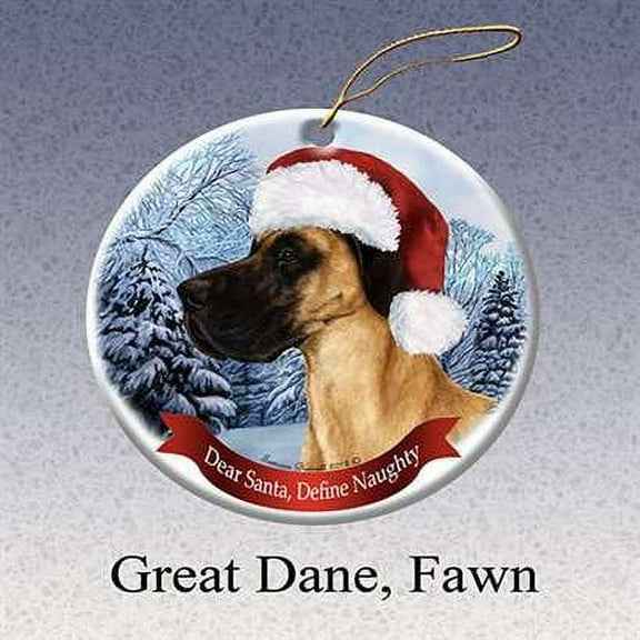 Holiday Pet Gifts Great Dane (Uncropped) Fawn Santa Hat Dog Porcelain Ornament