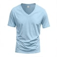 thumbnail image 2 of V Neck T Shirts for Men Short Sleeve Lightweight Breathable T-Shirts Summer Stylish Casual Pure Color Classic Fit T Shirt Light Blue L, 2 of 4