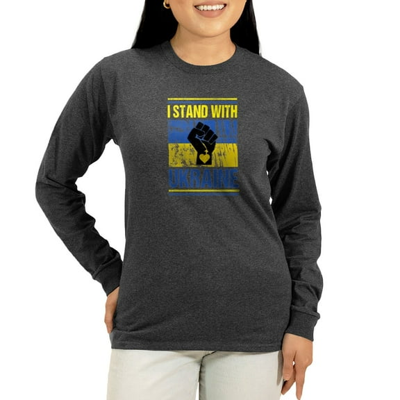 CafePress - Support Ukraine I Stand With Long Sleeve T Shirt - Women's Long Sleeve Graphic Tee Casual Fit