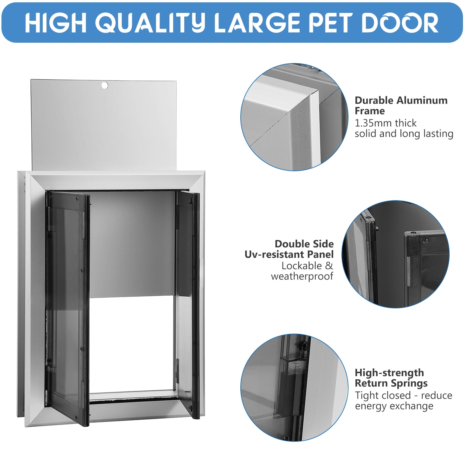 SHZOND Large Dog Door,Weatherproof Aluminum Dog Door with Automatic Closing Double Panels Easy to Install Pet Door for Large Dogs and Cats