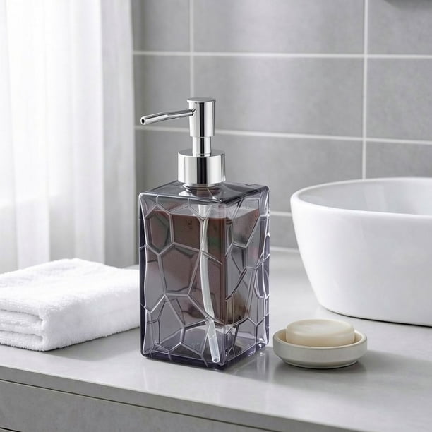 Dispensador de jabón de vidrio texturizado, botella recargable de jabón líquido para manos con bomba para baño, cocina, gel de ducha, champú, loción, 17.8x7 cm