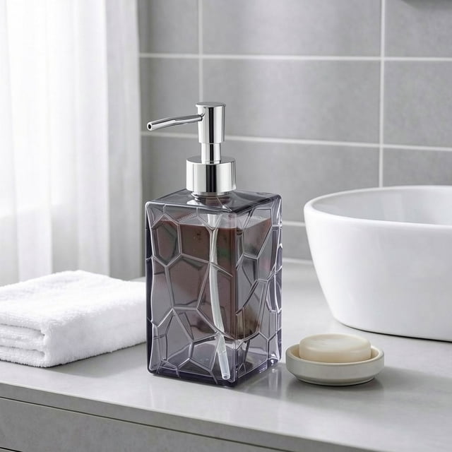 Glass Soap Dispenser Refillable Pump Bottle Leak Proof Smooth Dispensing Decorative Bathroom Accessory Countertop Organizer for Bathroom Kitchen Sink Home Use