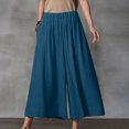 thumbnail image 2 of Women's Wide Leg Pants Casual Cotton Linen Elastic Waist Solid Loose Lounge Pants with Pockets Fashion Yoga Sport Swing Palazzo Trousers(S,Blue), 2 of 5