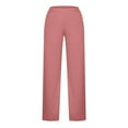 thumbnail image 5 of QUYUON Travel Pants Women Fashion Summer Dressy Pants Wide Leg Cotton Linen Elastic Waist Solid Color Wide Leg Pants Lounge Pants Long Pant Leg Length Joggers Pant Style N-1250 Pink XL, 5 of 5