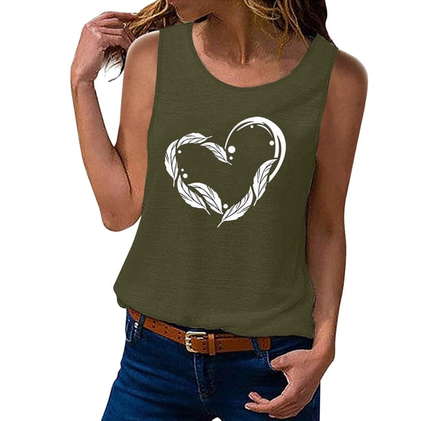 Gibobby Camiseta sin mangas de verano para mujer, camiseta sin mangas con gráfico de flores , camiseta informal para vacaciones(Verdemilitary,CH)