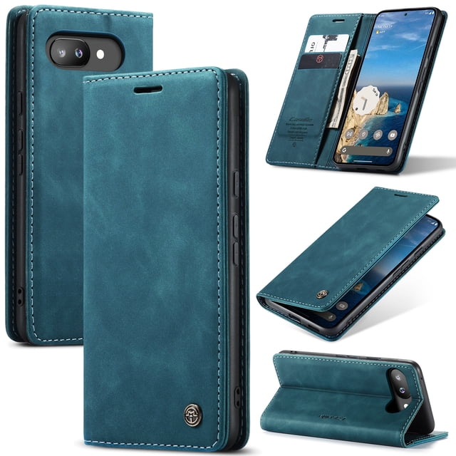 CaseMe Leather For Google Pixel 9A Case, Flip Wallet Leather Case with Card Holder Magnetic Closure Shockproof Kickstand Protective Phone Cases Cover For Google Pixel 9A,Blue,For Google Pixel 9A