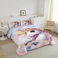 thumbnail image 3 of Unicorn Bedroom Bedding Set Rainbow Unicorn Comforter Set Full Unicorn Bedroom Decor, Cute Reversible Stars Quilt Comforter Teens Cartoon Unicorn Duvet, 3 of 7