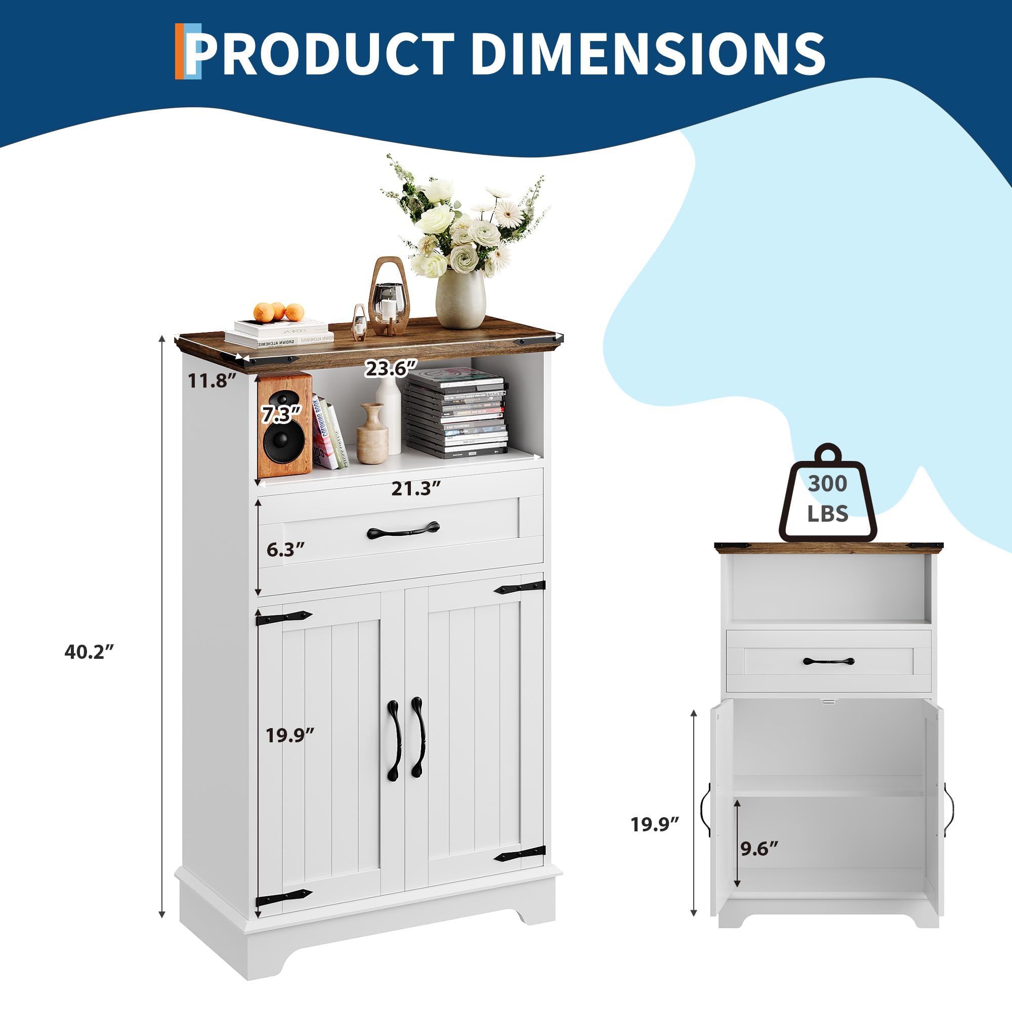 Farmhouse Black Storage Cabinet with Doors and Drawers, Bathroom Storage Cabinet,Freestanding Bathroom Cabinet for Kitchen/Laundry/Living Room/Bedroom