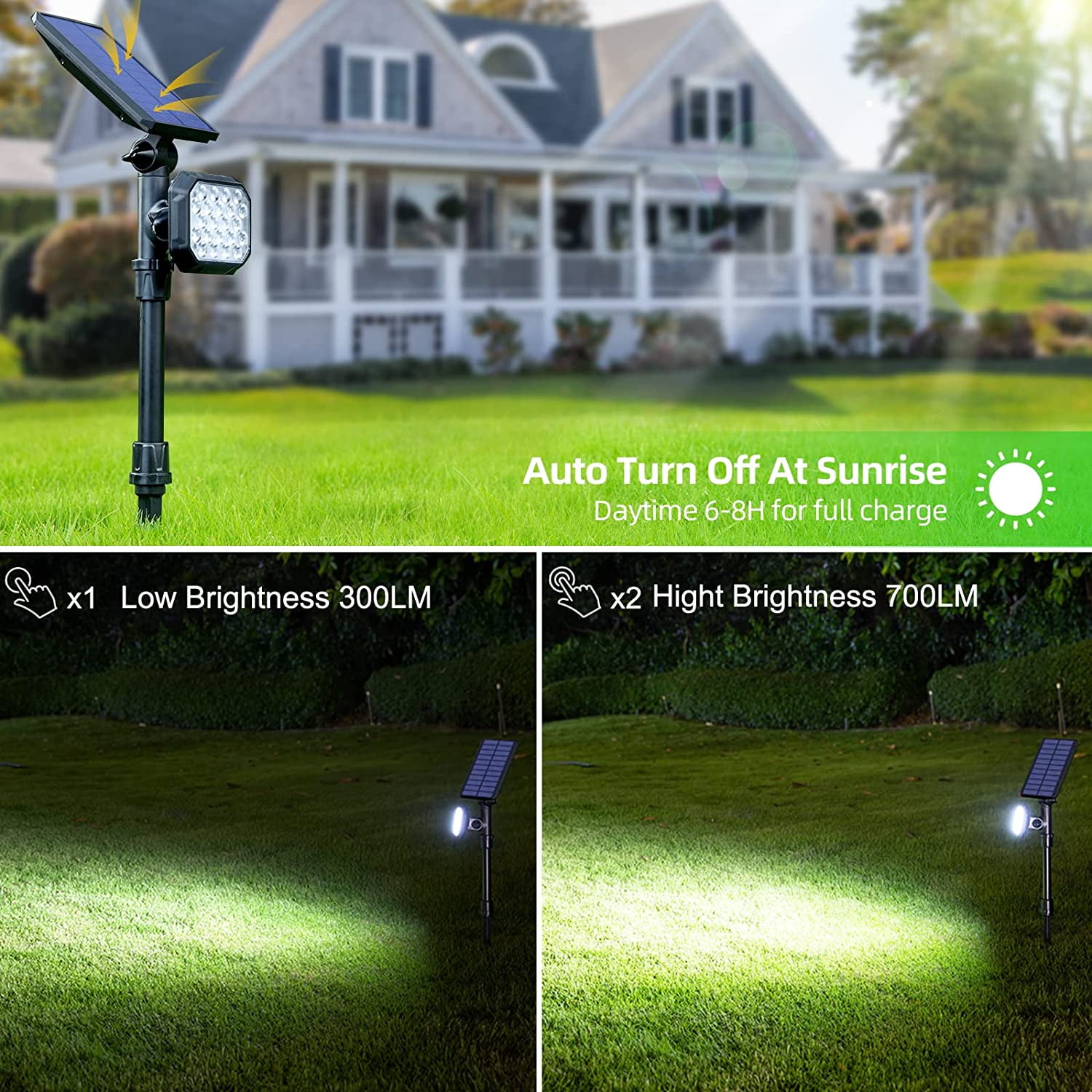 JSOT 4PCS 700lm Solar Lights Outdoor, LED Landscape Spotlights for Garden Walkway Yard Porch, Driveway, Pathway, Lawn, Pool, White Light