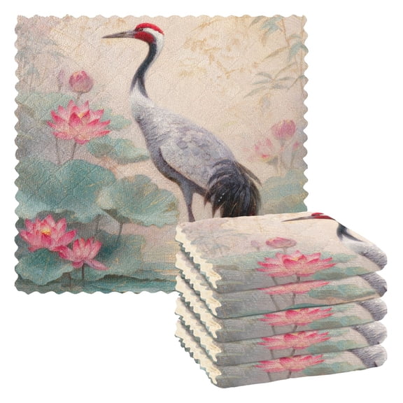 6 Pieces of Kitchen Towels 11x11Inch Kitchen Dish Cloths Kitchen Dish Towels Reuseable Cleaning Cloths Poised Crane Water