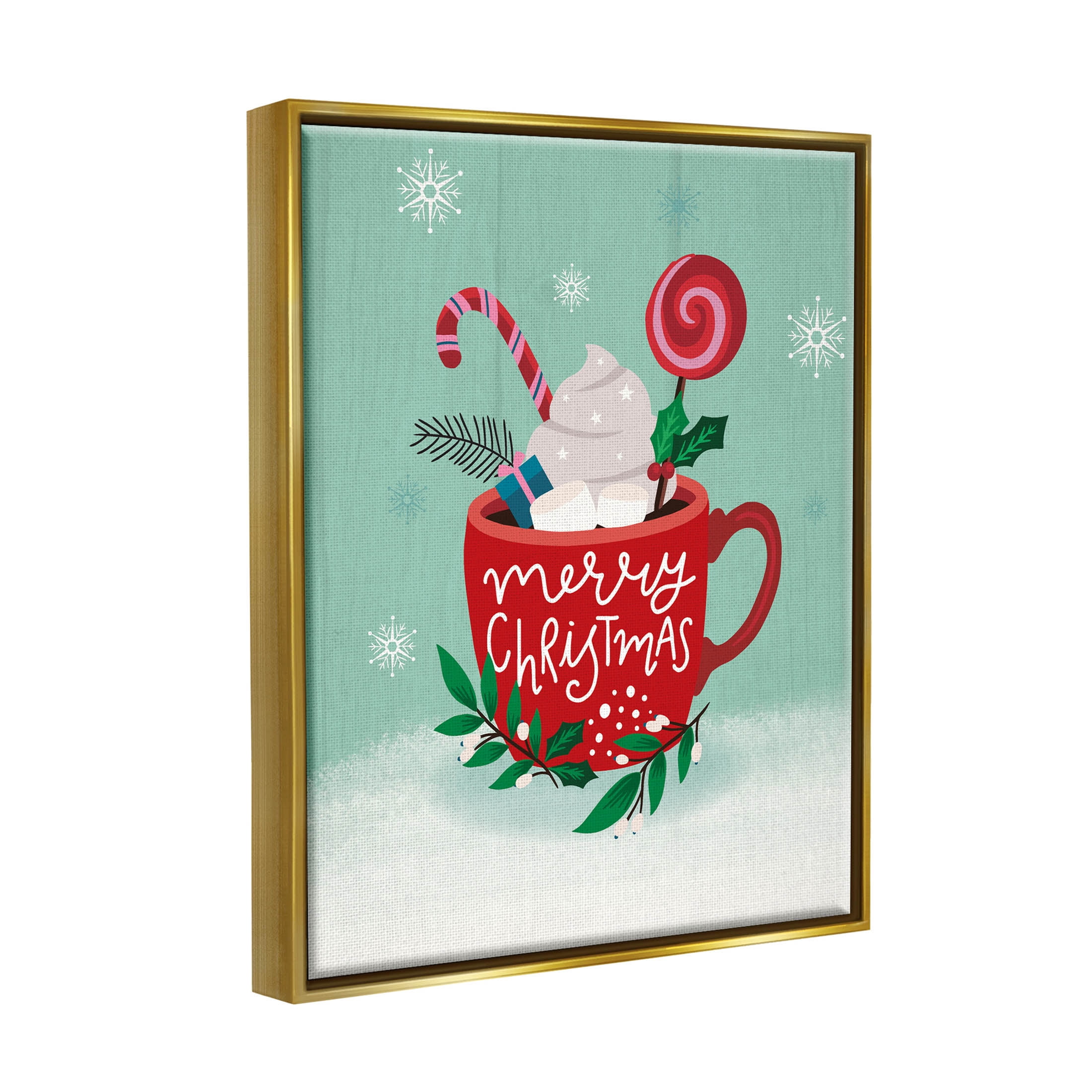 Merry Christmas Warm Cocoa Holiday Graphic Art Metallic Gold Framed Art Print Wall Art