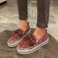 thumbnail image 2 of hopeusnice Women's Rhinestone Loafers Slip On Breathable Crystal Wedding Shoes Comfortable Flatform Sneakers Diamond Bowknot Party Shoes Red 39, 2 of 5
