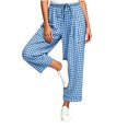 thumbnail image 4 of Miluxas Women's Gingham Plaid Cropped Pants Drawstring High Waist Wide Leg Loose Trousers with Pockets Soft Breathable Lounge Pants for Daily Wear Light Blue, 4 of 6