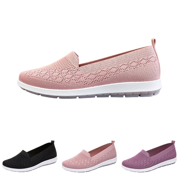 Domzle Women Flats Slip On Walking Shoes Soft Breathable Mesh Loafers Lightweight Flexible Casual Flats Comfortable Non Slip Driving Shoes Pink