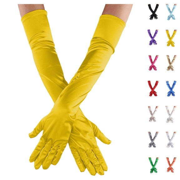 Fgnfyis Opera Dance Elbow Length Finger 1920s Bridal Long Satin Womens Formal Party Gloves for Women Accessories Yellow